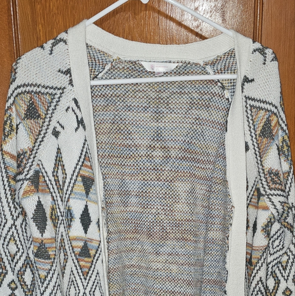 No Boundaries Geometric Patterned Cardigan - Cream, Black, Brown